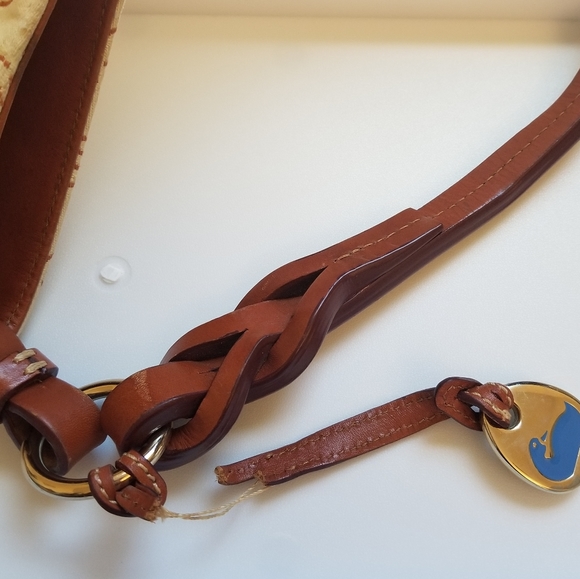 Dooney & Bourke Signature DB Logo Cream Canvas Braided Leather Shoulder Handbag - Picture 13 of 13